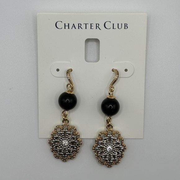 Charter Club Jewelry - Charter Club Women's Gold Black Beaded Flower Earrings